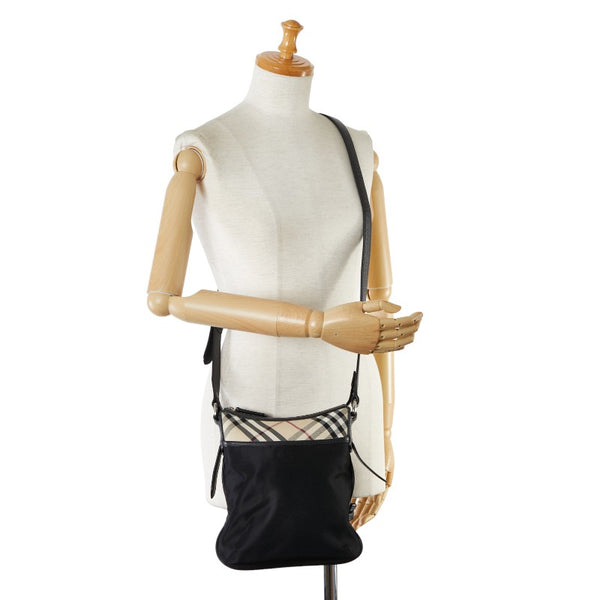 バーバリー ノバチェック ショルダーバッグ ブラック ベージュ ナイロン レザー レディース BURBERRY 【中古】