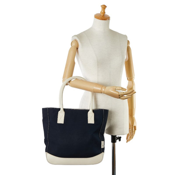 フェンディ トートバッグ ショルダーバッグ ネイビー ホワイト キャンバス レザー レディース FENDI 【中古】
