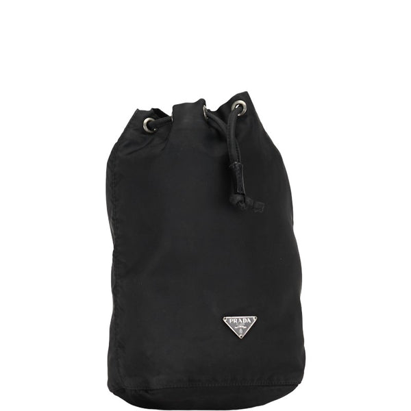 プラダ 三角ロゴプレート ポーチ ブラック ナイロン レザー レディース PRADA 【中古】