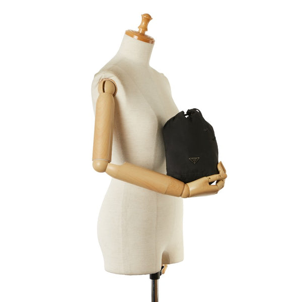 プラダ 三角ロゴプレート ポーチ ブラック ナイロン レザー レディース PRADA 【中古】