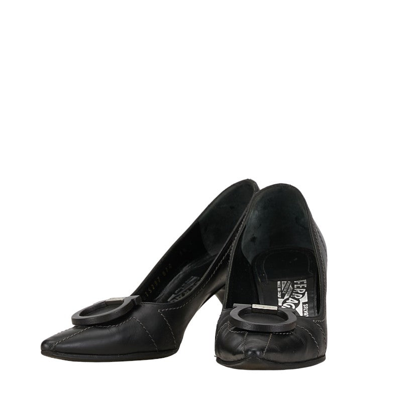 サルヴァトーレフェラガモ パンプス ヒール サイズ:5 1/2 22.5cm  ブラック レザー レディース Salvatore Ferragamo 【中古】