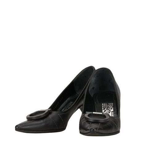 サルヴァトーレフェラガモ パンプス ヒール サイズ:5 1/2 22.5cm  ブラック レザー レディース Salvatore Ferragamo 【中古】