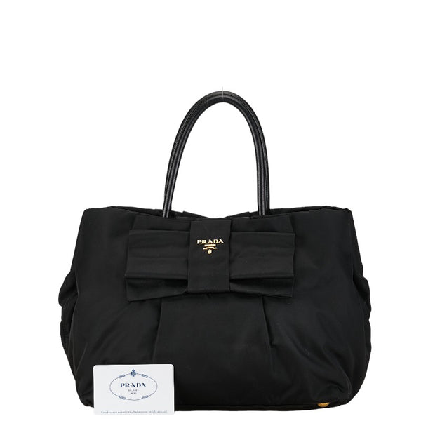 プラダ リボン テスート ハンドバッグ BN1601 ブラック ナイロン レザー レディース PRADA 【中古】