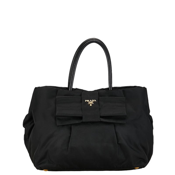 プラダ リボン テスート ハンドバッグ BN1601 ブラック ナイロン レザー レディース PRADA 【中古】