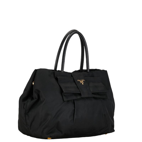 プラダ リボン テスート ハンドバッグ BN1601 ブラック ナイロン レザー レディース PRADA 【中古】