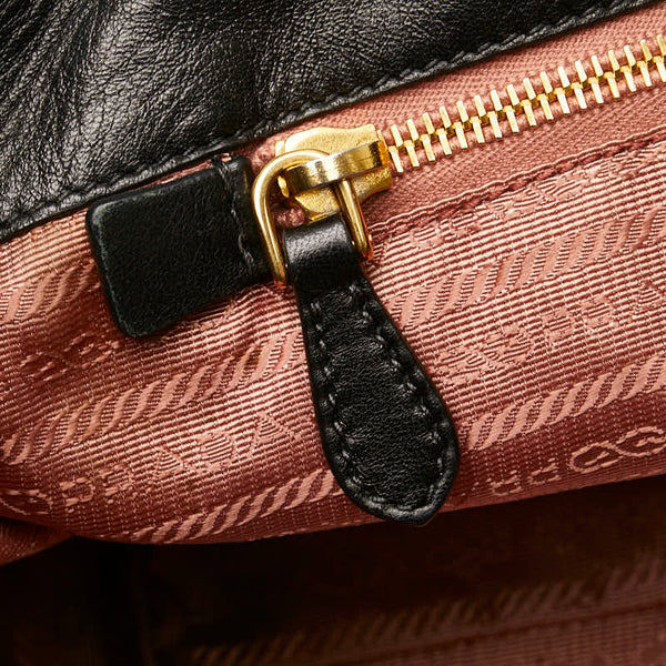 プラダ リボン テスート ハンドバッグ BN1601 ブラック ナイロン レザー レディース PRADA 【中古】