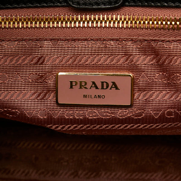 プラダ リボン テスート ハンドバッグ BN1601 ブラック ナイロン レザー レディース PRADA 【中古】
