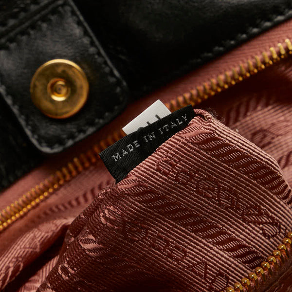 プラダ リボン テスート ハンドバッグ BN1601 ブラック ナイロン レザー レディース PRADA 【中古】