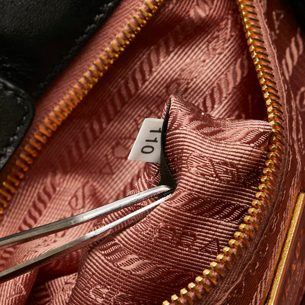 プラダ リボン テスート ハンドバッグ BN1601 ブラック ナイロン レザー レディース PRADA 【中古】