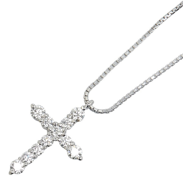 Pt950 プラチナ Pt850 プラチナ ダイヤ0.891ct クロス 十字架 モチーフ ペンダントネックレス レディース 【中古】
