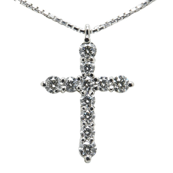 Pt950 プラチナ Pt850 プラチナ ダイヤ0.891ct クロス 十字架 モチーフ ペンダントネックレス レディース 【中古】
