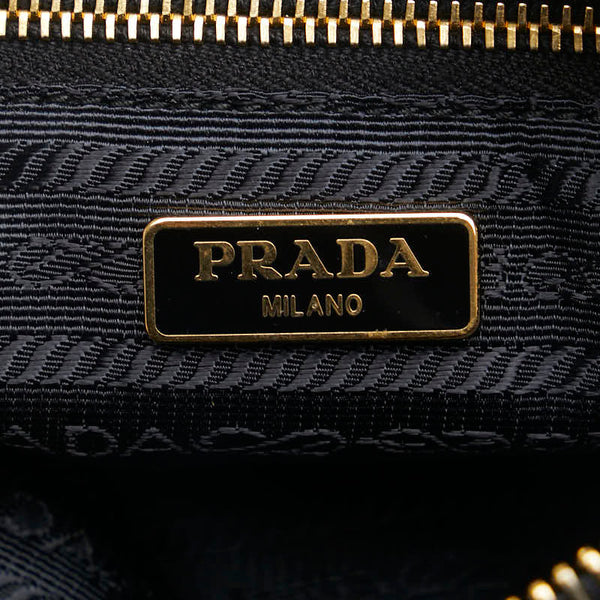 プラダ 三角ロゴプレート ポーチ アクセサリーポーチ ブラック ゴールド ナイロン レザー レディース PRADA 【中古】