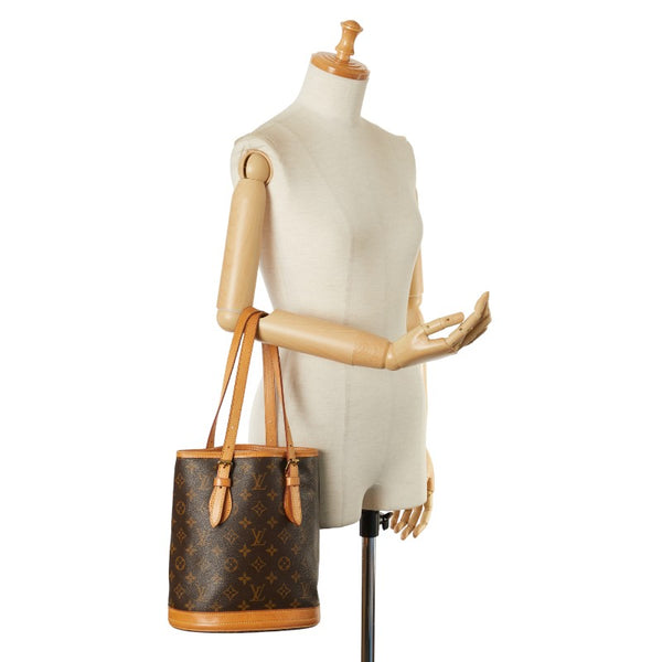 ルイ ヴィトン モノグラム プチ バケットPM トートバッグ ショルダーバッグ M42238 ブラウン PVC レザー レディース LOUIS VUITTON 【中古】