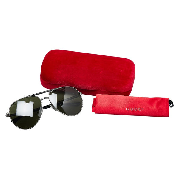 グッチ シェリーライン ティアドロップ サングラス GG0014S ブラック シルバー プラスチック メンズ GUCCI 【中古】