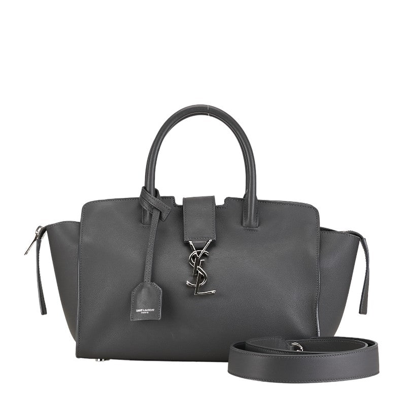 サンローラン ダウンタウンカバス ハンドバッグ ショルダーバッグ 2WAY 653567 グレー レザー レディース SAINT LAURENT 【中古】