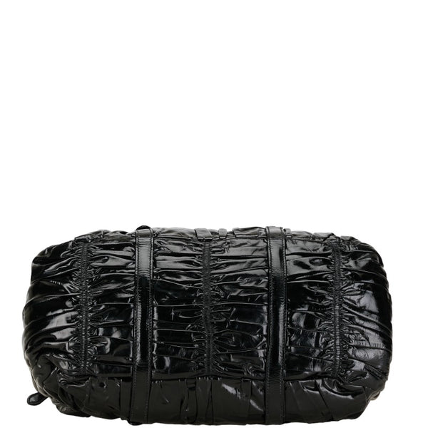 プラダ ギャザー ハンドバッグ トートバッグ BN1336 ブラック エナメル レディース PRADA 【中古】