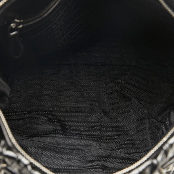 プラダ ギャザー ハンドバッグ トートバッグ BN1336 ブラック エナメル レディース PRADA 【中古】