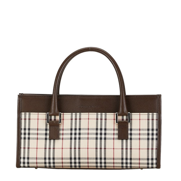 バーバリー ノバチェック ハンドバッグ ベージュ ブラウン キャンバス レザー レディース BURBERRY 【中古】