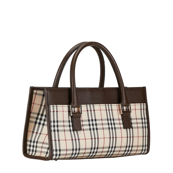 バーバリー ノバチェック ハンドバッグ ベージュ ブラウン キャンバス レザー レディース BURBERRY 【中古】