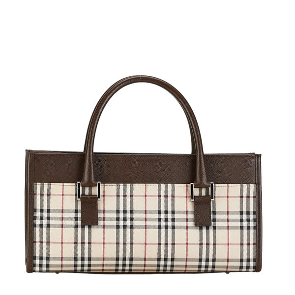 バーバリー ノバチェック ハンドバッグ ベージュ ブラウン キャンバス レザー レディース BURBERRY 【中古】