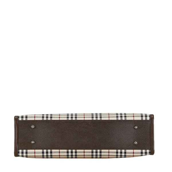 バーバリー ノバチェック ハンドバッグ ベージュ ブラウン キャンバス レザー レディース BURBERRY 【中古】