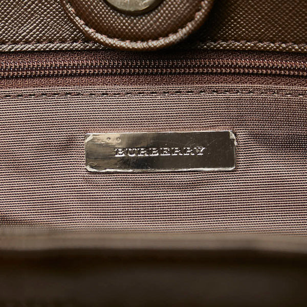 バーバリー ノバチェック ハンドバッグ ベージュ ブラウン キャンバス レザー レディース BURBERRY 【中古】