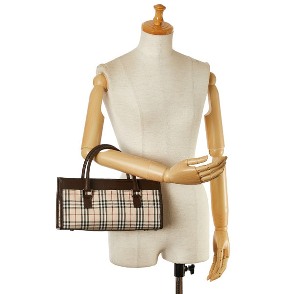 バーバリー ノバチェック ハンドバッグ ベージュ ブラウン キャンバス レザー レディース BURBERRY 【中古】