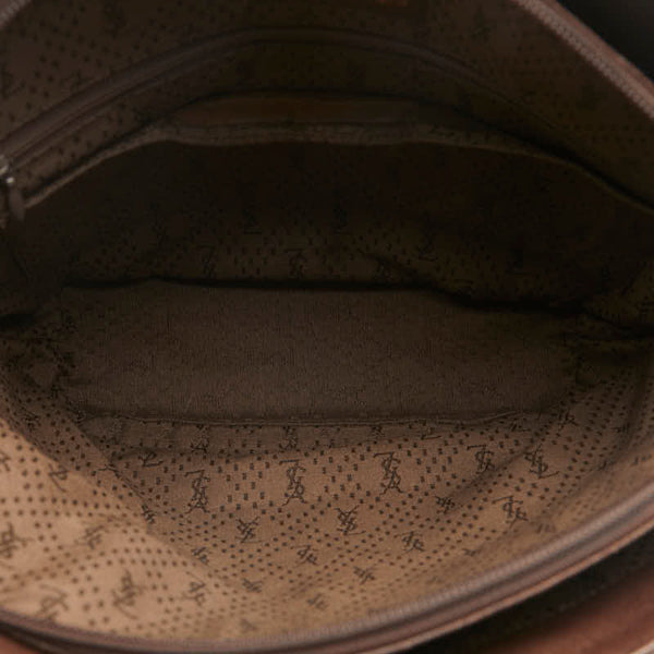 サンローラン YSLロゴ ハンドバッグ ブラウン レザー レディース SAINT LAURENT 【中古】