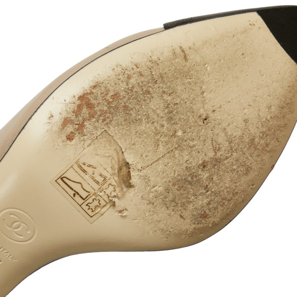 シャネル ココマーク パンプス ベージュ ブラック レザー レディース CHANEL 【中古】