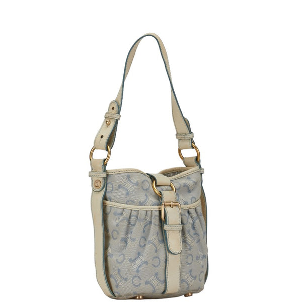 セリーヌ Cマカダム ハンドバッグ ブルー ベージュ キャンバス レザー レディース CELINE 【中古】