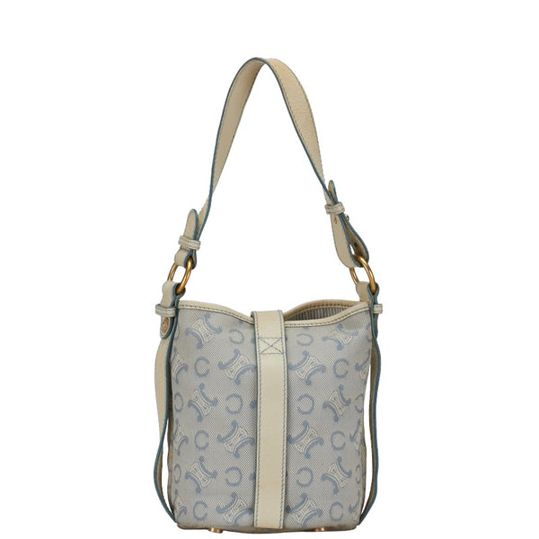 セリーヌ Cマカダム ハンドバッグ ブルー ベージュ キャンバス レザー レディース CELINE 【中古】