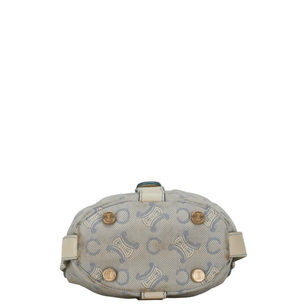 セリーヌ Cマカダム ハンドバッグ ブルー ベージュ キャンバス レザー レディース CELINE 【中古】