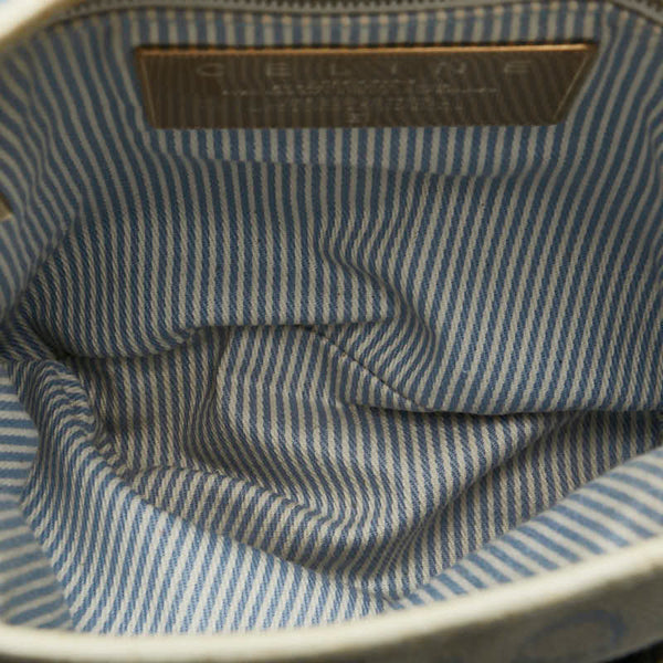 セリーヌ Cマカダム ハンドバッグ ブルー ベージュ キャンバス レザー レディース CELINE 【中古】