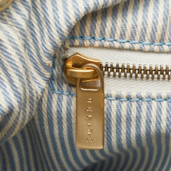 セリーヌ Cマカダム ハンドバッグ ブルー ベージュ キャンバス レザー レディース CELINE 【中古】
