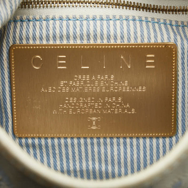 セリーヌ Cマカダム ハンドバッグ ブルー ベージュ キャンバス レザー レディース CELINE 【中古】