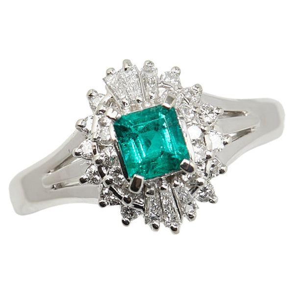 Pt900 プラチナ エメラルド0.33ct ダイヤ0.33ct リング 指輪 レディース 14号 【中古】