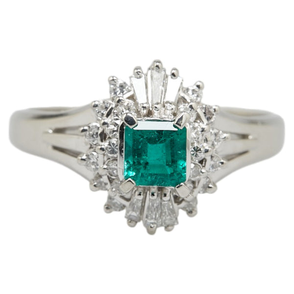 Pt900 プラチナ エメラルド0.33ct ダイヤ0.33ct リング 指輪 レディース 14号 【中古】