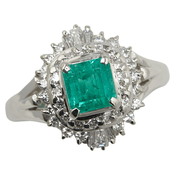 Pt900 プラチナ エメラルド0.88ct ダイヤ0.53ct リング 指輪 レディース 13.5号 【中古】