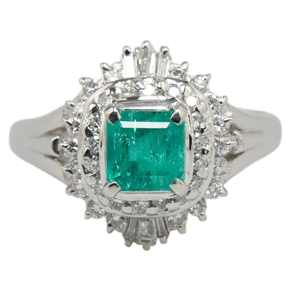 Pt900 プラチナ エメラルド0.88ct ダイヤ0.53ct リング 指輪 レディース 13.5号 【中古】