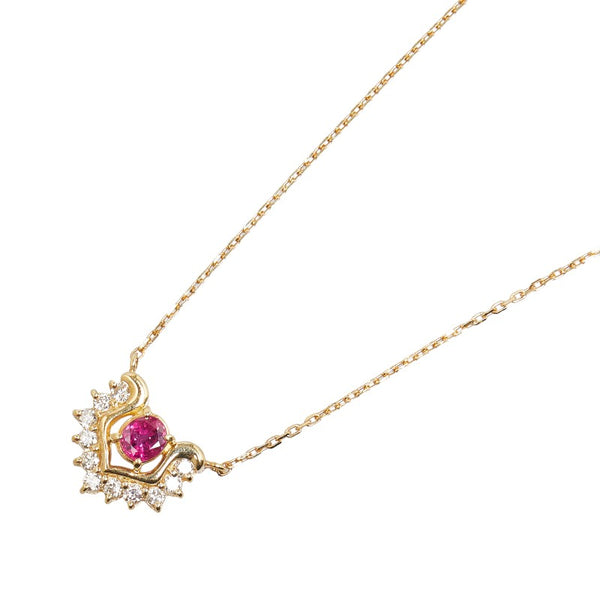 K18YG イエローゴールド ルビー0.30ct ダイヤ0.16ct ペンダントネックレス レディース 【中古】