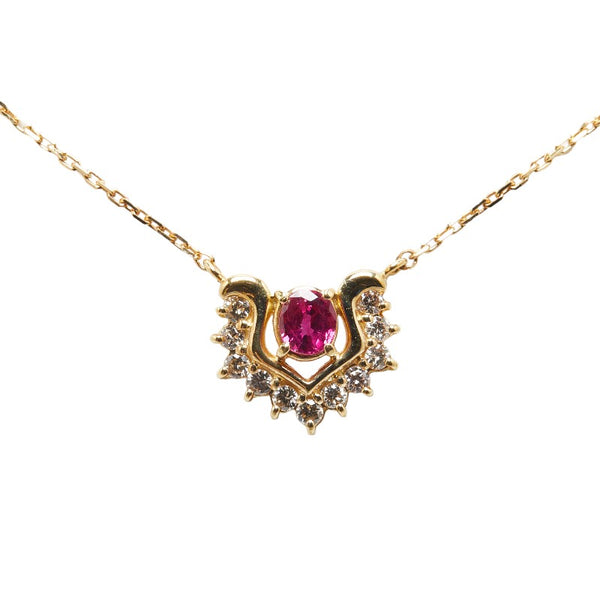 K18YG イエローゴールド ルビー0.30ct ダイヤ0.16ct ペンダントネックレス レディース 【中古】