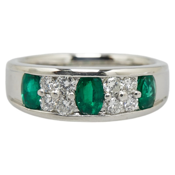 Pt900 プラチナ エメラルド0.73ct ダイヤ0.37ct リング 指輪 レディース 10.5号 【中古】