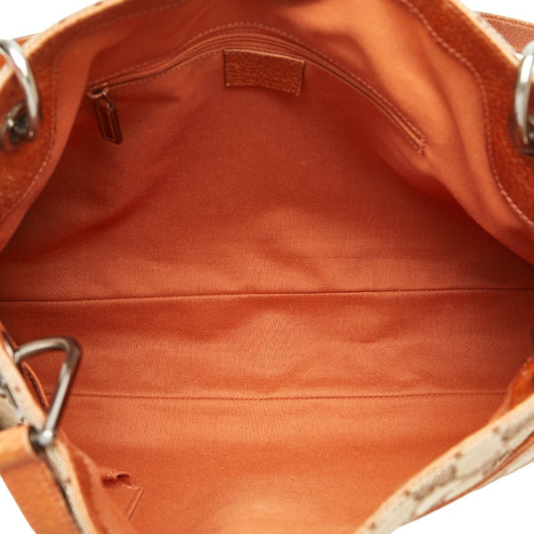 グッチ GGキャンバス ハンドバッグ トートバッグ 121023 ベージュ ブラウン キャンバス レザー レディース GUCCI 【中古】