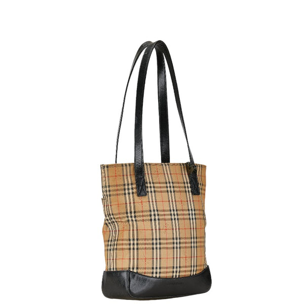 バーバリー ノバチェック シャドーホース ハンドバッグ トートバッグ ベージュ ブラック キャンバス レザー レディース BURBERRY 【中古】