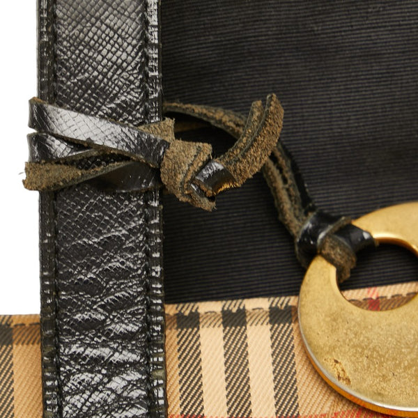 バーバリー ノバチェック シャドーホース ハンドバッグ トートバッグ ベージュ ブラック キャンバス レザー レディース BURBERRY 【中古】