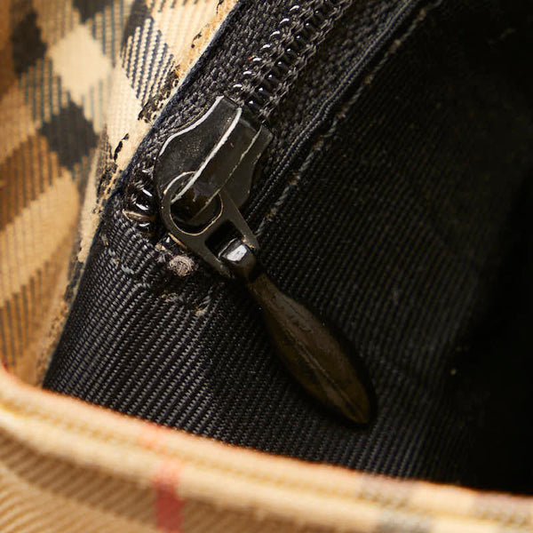 バーバリー ノバチェック シャドーホース ハンドバッグ トートバッグ ベージュ ブラック キャンバス レザー レディース BURBERRY 【中古】