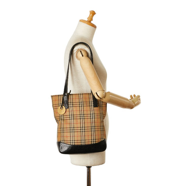 バーバリー ノバチェック シャドーホース ハンドバッグ トートバッグ ベージュ ブラック キャンバス レザー レディース BURBERRY 【中古】