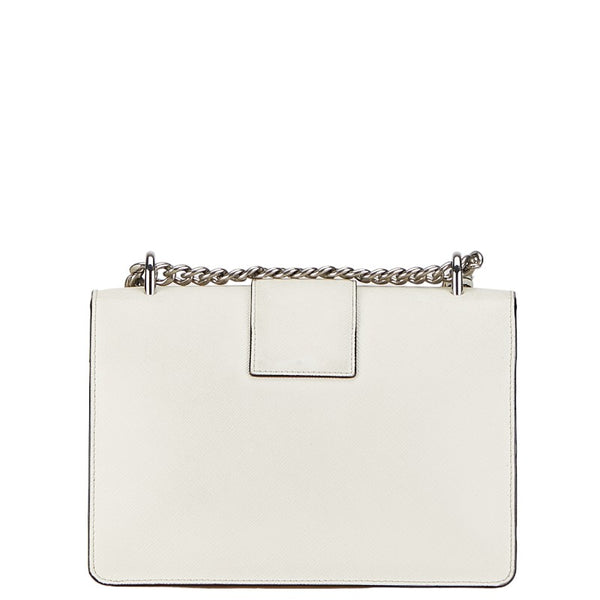 プラダ サフィアーノ スライドロック チェーン ショルダーバッグ 1BD034 ホワイト レザー レディース PRADA 【中古】