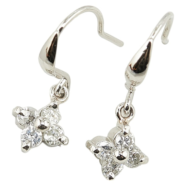 Pt900 プラチナ ダイヤ0.22ct フラワー 花 モチーフ ピアス レディース 【中古】