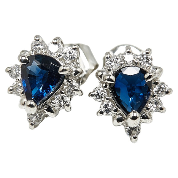 Pt850 プラチナ サファイア0.77ct ダイヤ0.18ct ピアス レディース 【中古】